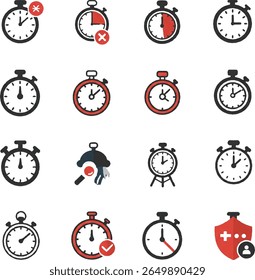 Ícones de gerenciamento de tempo Ilustrações de cronômetro, temporizador e relógio