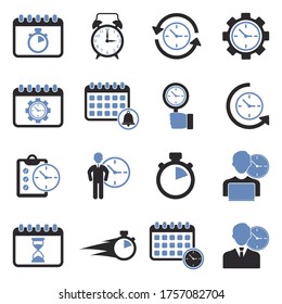 Time Management Icons. Two Tone Flat Design. Vector Illustration.