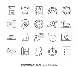 Time Management Icons - Vector Line. Editable Stroke. 