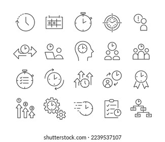 Time Management Icons - Vector Line. Editable Stroke.