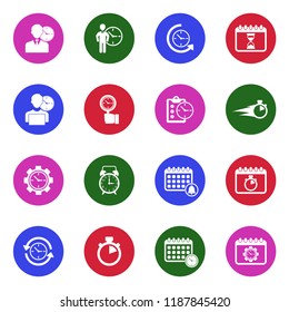 Time Management Icons. White Flat Design In Circle. Vector Illustration. 