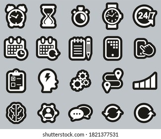 Time Management Icons White On Black Sticker Set Big