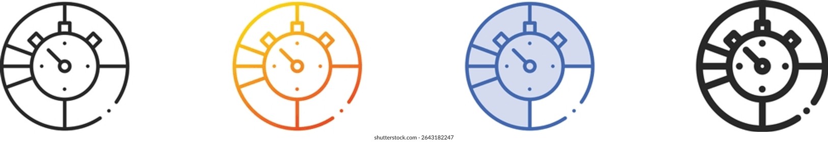 ícone de gerenciamento de tempo.Linear fino, gradiente, traçado azul e negrito Design estilo isolado no fundo branco