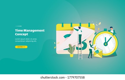 Time management illustration for business concept, People replace the calendar date