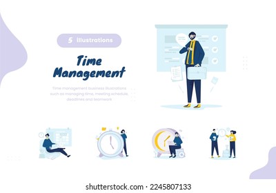 Time management illustration set, Teamwork concept, People work with deadline collection set