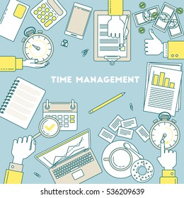 Time management illustration. Timing vector line design