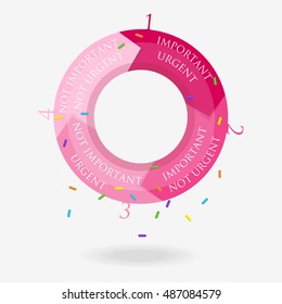 Time management: important and urgent work. Vector colorful info graphic. Donut style pink diagram