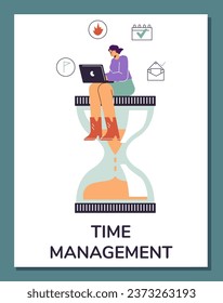 Time management to improve employee productivity and efficiency, banner concept cartoon flat vector illustration on white background. Time management business concept.