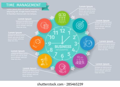 Time Management Infographics Set With Sketch Business Symbols Vector Illustration