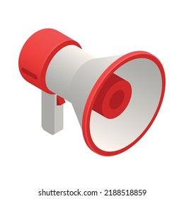 Time management isometric icon with 3d red and white megaphone vector illustration