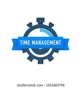 Time management label with character and text place. Can use for web banner, infographics, hero images. Vector stock illustration.