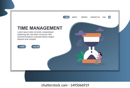 Time management landing page template. Flat design concept of web page design for website. Easy to edit and customize