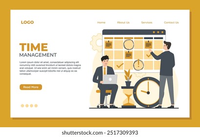 Time management landing page template concept. Flat design vector illustration. Landing page template website