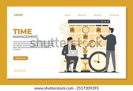 Time management landing page template concept. Flat design vector illustration. Landing page template website