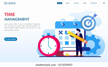 Time management landing page website illustration vector flat design