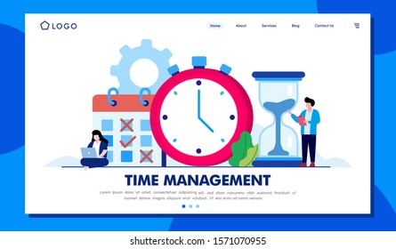 Time management landing page website illustration vector flat design