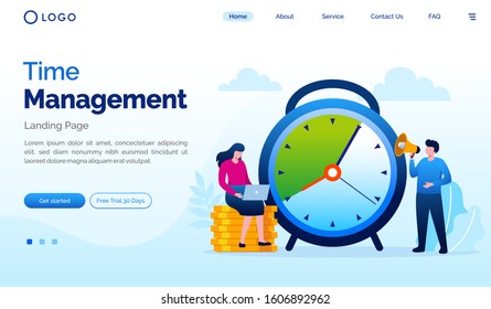 Time management landing page website illustration vector flat design template 
