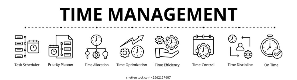 Time Management Line Banner Web Icon Set Vector Illustration