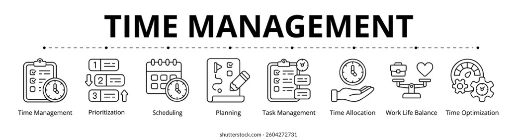 Time Management Line Banner Web Icon Set Vector Illustration