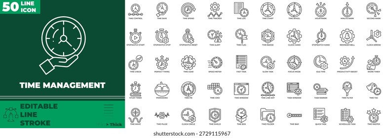 Conjunto de iconos editables de línea de administración de tiempo