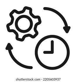 Time management line, Gear with time icon. Work process Vector illustration