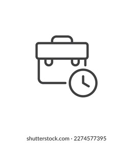 Time management line icon. Briefcase and clock linear style sign for mobile concept and web design. Work time outline vector icon. Symbol, logo illustration. Vector graphics