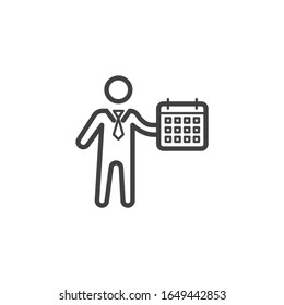 Time management line icon. Business planning linear style sign for mobile concept and web design. Businessman with calendar outline vector icon. Symbol, logo illustration. Vector graphics