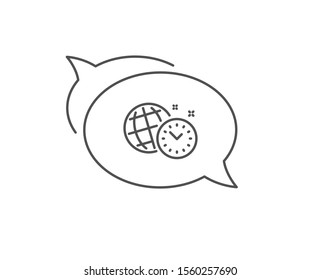 Time management line icon. Chat bubble design. World clock sign. Watch symbol. Outline concept. Thin line time management icon. Vector