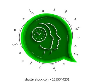 Icono de línea de administración de tiempo. Burbuja de chat con sombra. Signo de reloj.Símbolo de trabajo en equipo. Icono de administración de tiempo de línea delgada. Vector