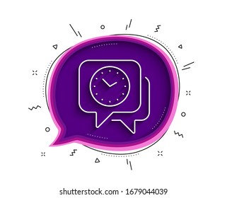 Zeiterfassungszeilensymbol. Chatblase mit Schatten. Uhrenzeichen. Deadline-Symbol. Leuchtendes Uhrsymbol. Vektorillustration