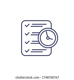 icono de línea de administración de tiempo con lista de comprobación y reloj