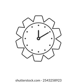 Time management line icon with clock and gear. flat cartoon outline trend modern technical logotype graphic design infographic web element isolated on white. concept of work flow or develop pictogram