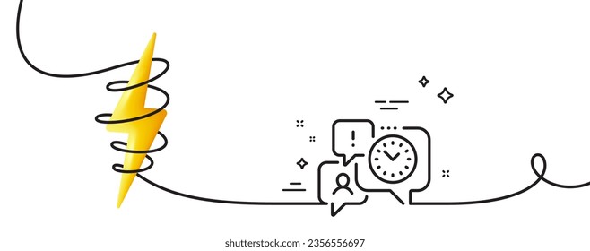 Time management line icon. Continuous one line with curl. Clock sign. Watch symbol. Time management single outline ribbon. Loop curve with energy. Vector