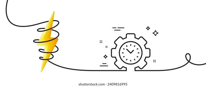 Zeiterfassungszeilensymbol. Kontinuierlich eine Linie mit curl. Uhrzeichen. Zahnradsymbol. Zeiterfassung mit einer einzigen Rahmenleiste. Loop-Kurve mit Energie. Vektorgrafik