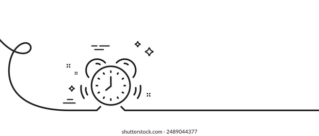 Time management line icon. Continuous one line with curl. Alarm clock sign. Watch symbol. Time management single outline ribbon. Loop curve pattern. Vector