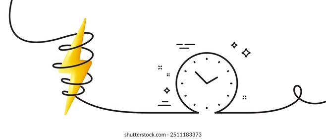 Icono de línea de gestión de tiempo. Línea continua con rizo. Señal del reloj. Símbolo de reloj. Cinta de contorno único de tiempo. Curva de bucle con energía. Vector