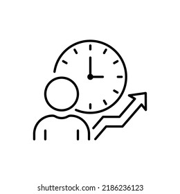 Time Management Line Icon. Efficiency Productivity Clock Control Linear Pictogram. Optimization Process Business Work Project Time Schedule Outline Icon. Editable Stroke. Isolated Vector