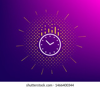 Time management line icon. Halftone pattern. Clock sign. Watch symbol. Gradient background. Time line icon. Yellow halftone pattern. Vector