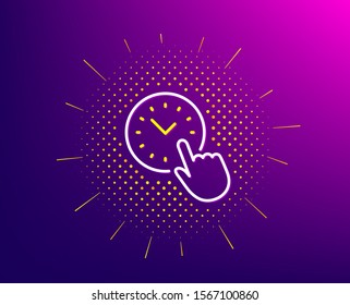 Time management line icon. Halftone pattern. Clock sign. Watch symbol. Gradient background. Time management line icon. Yellow halftone pattern. Vector