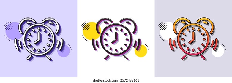 Time management line icon. Halftone dotted pattern. Gradient icon with grain shadow. Alarm clock sign. Watch symbol. Line time management icon. Various designs. Vector