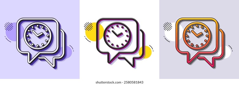 Time management line icon. Halftone dotted pattern. Gradient icon with grain shadow. Clock watch sign. Deadline symbol. Line clock icon. Various designs. Vector