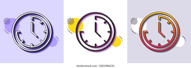 Time management line icon. Halftone dotted pattern. Gradient icon with grain shadow. Clock sign. Watch symbol. Line time icon. Various designs. Vector