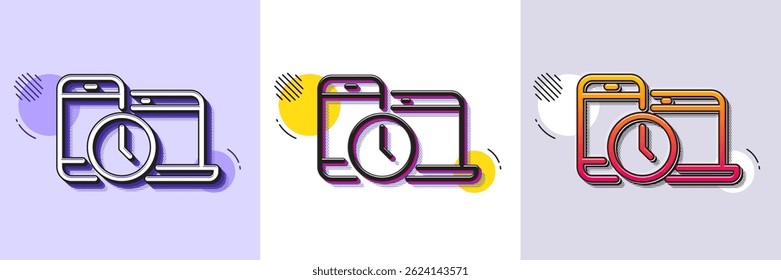 Time management line icon. Halftone dotted pattern. Gradient icon with grain shadow. Clock sign. Mobile devices symbol. Line time management icon. Various designs. Vector