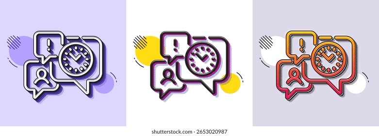 Time management line icon. Halftone dotted pattern. Gradient icon with grain shadow. Clock sign. Watch symbol. Line time management icon. Various designs. Vector
