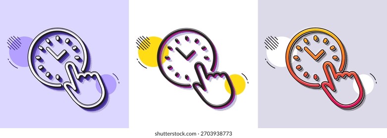 Icono de línea de gestión de tiempo. Patrón punteado de semitono. Icono de degradado con sombra de grano. Señal del reloj. Símbolo de reloj. Icono de gestión del tiempo de línea. Varios diseños. Vector