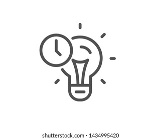 Time management line icon. Idea lightbulb sign. Clock symbol. Quality design element. Linear style time management icon. Editable stroke. Vector