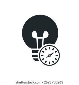 Icono de línea de gestión de tiempo. Bombilla con signo de estilo lineal de reloj para concepto móvil y Diseño web. Icono de Vector de contorno de idea creativa. Símbolo, ilustración del logotipo. Gráficos de Vector