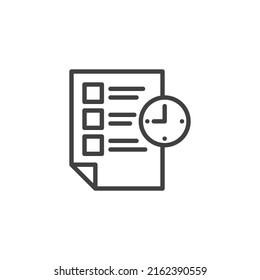 Time management line icon. linear style sign for mobile concept and web design. To do list and clock outline vector icon. Symbol, logo illustration. Vector graphics