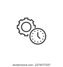 Icono de línea de administración de tiempo. signo de estilo lineal para concepto móvil y diseño web. Icono del vector de contorno de engranaje y reloj. Símbolo, ilustración del logotipo. Gráficos vectoriales