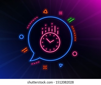 Time management line icon. Neon laser lights. Clock sign. Watch symbol. Glow laser speech bubble. Neon lights chat bubble. Banner badge with time icon. Vector